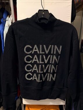 Calvin Klein Jeans Black Turtleneck Sweater with Repeated Crystal Logo